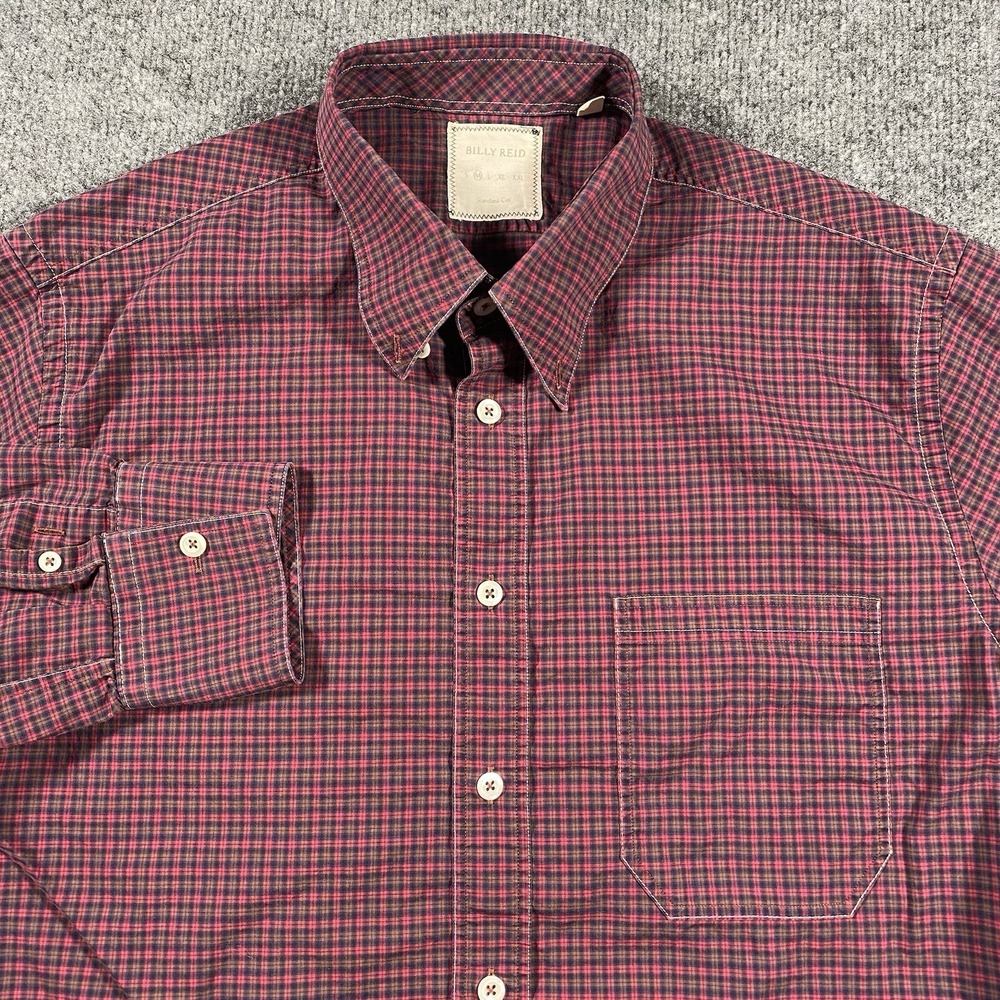 Billy Reid Mens Medium Standard Cut Gingham Plaid Long Sleeve Button up Shirt